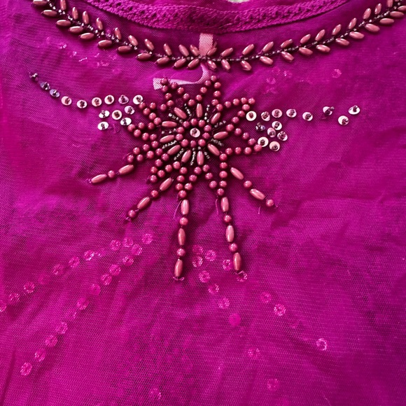 Free People| Beaded Sheer Top| Sheer Gauze Magenta Top - Picture 7 of 10